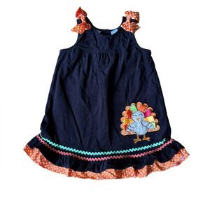 Blueberi Boulevard Embroidered Turkey Corduroy Jumper Dress Little Girl Size 4T